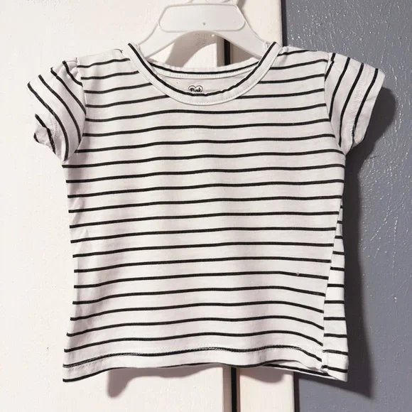 Toddler Girls Black and White Striped Tee - Picture 1 of 5
